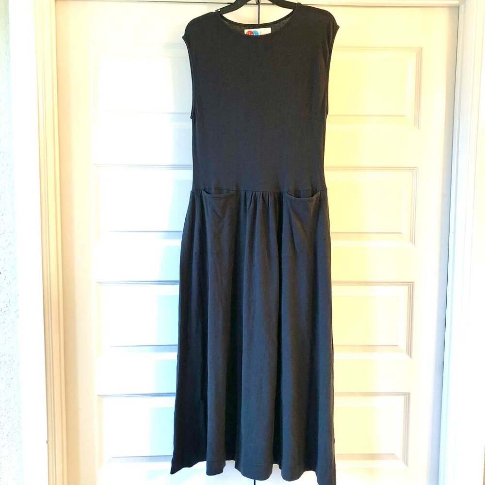 FREE PEOPLE Black Knit Sleeveless Midi Dress Drop Waist Pockets XS - Picture 3 of 6